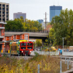 Light rail vehicle leaves the West Lake Street Station for the first time.This morning Metro Transit towed a light rail vehicle through the line for the first time doing basic clearance testing. Construction on the green line extension began in 2018 and is set to open to passengers in 2027.