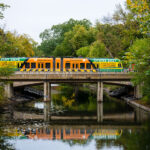 Light rail vehicle on the bridge at the Kenilworth Channel. This morning Metro Transit towed a light rail vehicle through the line for the first time doing basic clearance testing. Construction on the green line extension began in 2018 and is set to open to passengers in 2027.