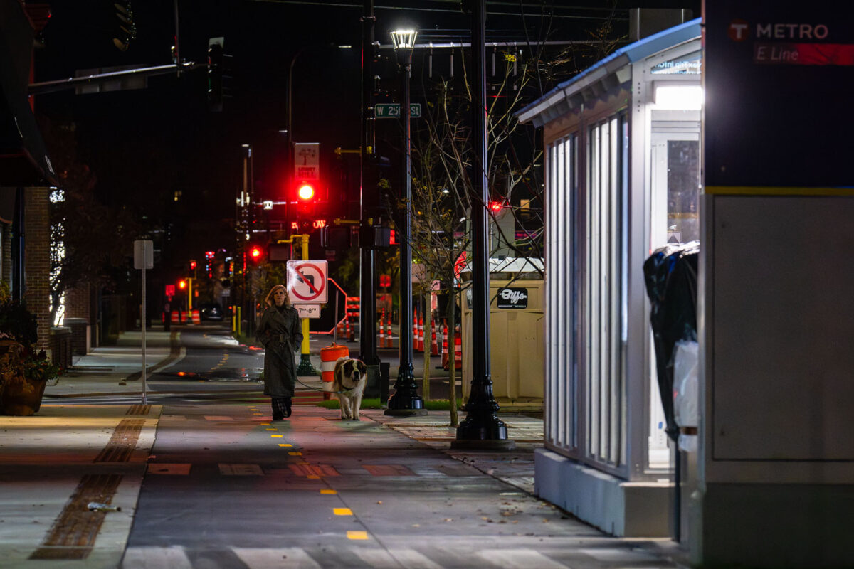 Metro Transit bus stop and new Hennepin Bike Lane
