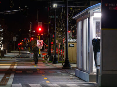 Metro Transit bus stop and new Hennepin Bike Lane