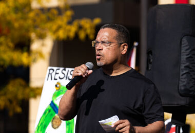 Minnesota Attorney General Keith Ellison speaks at No Kings Minneapolis.

Thousands protesst in Downtown Minneapolis on Saturday October 18, 2025 as part of nationwide “No Kings!” protest.