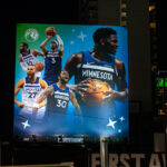 A Minnesota Timberwolves billboard above First Avenue concert hall in Downtown Minneapolis.