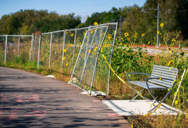 New bench installed on the Cedar Lake Trail in Minneapolis. The trail was rebuilt following construction of the new green line extension light rail project.