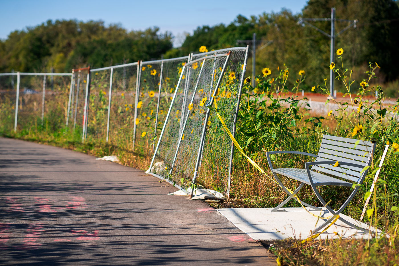 New Cedar Lake Trail bench in October 2025