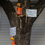 Amid the long-running Hennepin Avenue reconstruction, residents added a dose of humor and gratitude by dressing Halloween skeletons in reflective vests and hard hats, mounting them on a front-yard tree with “Thank You Construction Crews!” signs. This improvised display along the busy corridor captures both the extended disruption of the project and the community’s appreciation for the workers transforming one of Minneapolis’s key thoroughfares.