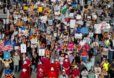 The Handmaid’s Tale handmaids at No Kings Minneapolis.

Thousands protest in Downtown Minneapolis on Saturday October 18, 2025 as part of nationwide “No Kings!” protest.