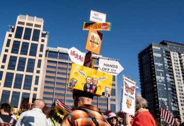 Thousands protest in Downtown Minneapolis on Saturday October 18, 2025 as part of nationwide “No Kings!” protest.