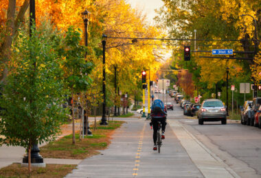 Biking on Bryant Avenue bikeway in South Minneapolis in November 2025.