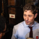Minneapolis Mayor Jacob Frey speaks with reporters after polls closed on Election Night 2025. The event took place in downtown Minneapolis as results began to come in for the city’s municipal races.
