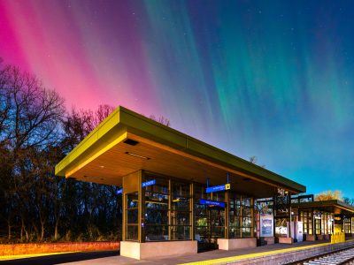 Northern Lights over West 21st Train Station, Minneapolis