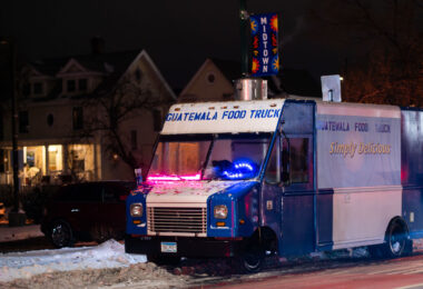 Guatemala Food Truck seen on Lake Street in Minneapolis. The snow freshly fell a few nights ago and we've really hit the deep freeze it seems. Overnight lows in the single digits.