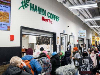 Protestors at Hamdi Coffee, Karmel Mall, Minneapolis