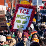 Ice Naughty And Not Nice Protest Sign 1 Protester at a protest against the actions of ICE in Minneapolis holds up a sign that reads "Ice Naughty And Not Nice".
The protest took place on a day with near below 0F windchills.