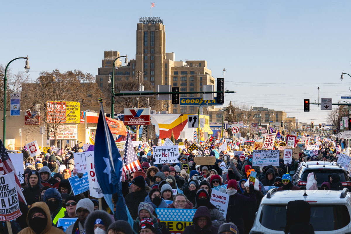 Today, with the windchill struggling to reach 0F at times, thousands marched down Lake Street in South Minneapolis protesting the actions of ICE.“ICE Out of Minnesota!”"MINNESOTANS KNOW ICE IS SLIPPERY AND DANGEROUS - IT'S TIME TO DE-ICE!""Immigrants are not the problem"