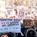It's Time to De-Ice! 3 Protester at a protest against the actions of ICE in Minneapolis holds up a sign that reads "Minnesotans Know Ice Is Slippery And Dangerous Its Time To De-Ice!"The protest took place on a day with near below 0F windchills.