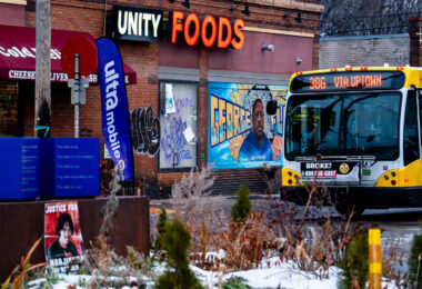 Metro Transit bus drives down 38th Street at George Floyd Square.

The area continues to be as place of protest since the May 2020 murder of George Floyd.