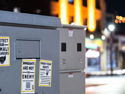 Minneapolis: "Protect Our Somali Neighbors" Poster on Electrical Box