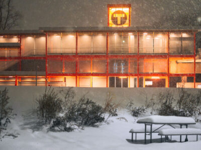 Snow Falling Over New Minneapolis Train Station