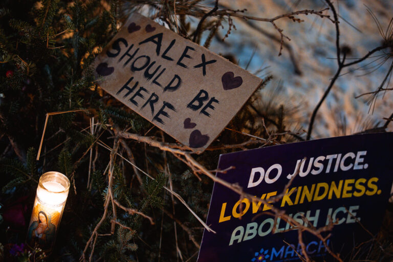 Alex Should Be Here Protest Sign, Minneapolis 1 At the memorial of Alex Pretti who was shot and killed by Border Patrol officers earlier in the day in Minneapolis on January 25, 2026.