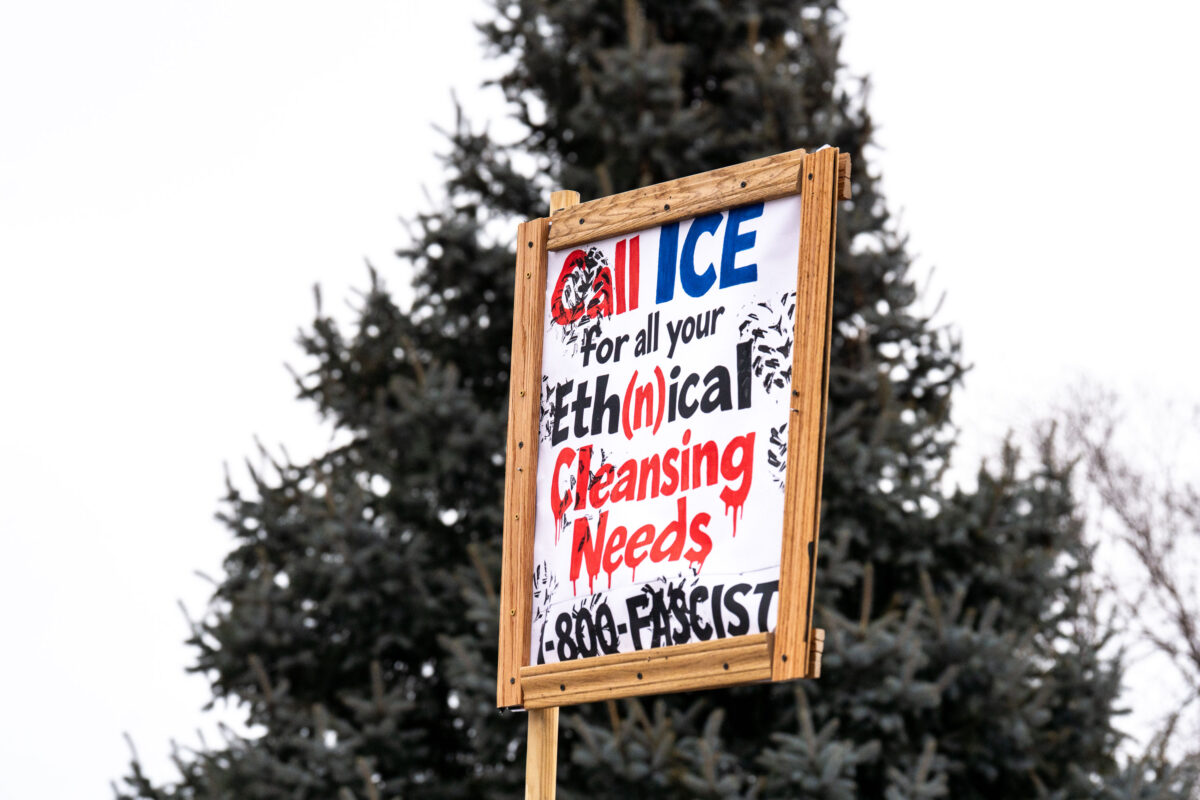 Anti ICE Anti Fascist Protest Sign in Minneapolis