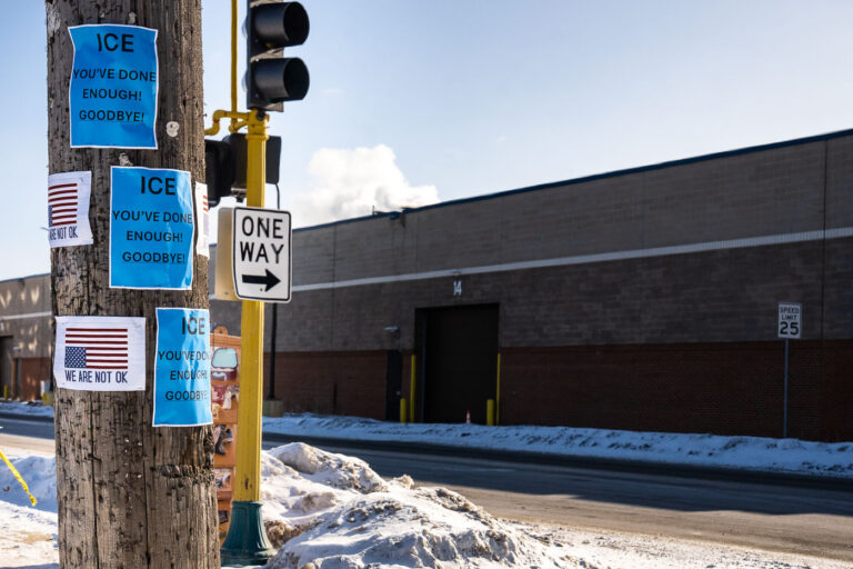 Anti ICE Flyers in South Minneapolis 1 Flyers on utility poles that read "ICE You've Done Enough! Goodbye!" "WE ARE NOT OK".