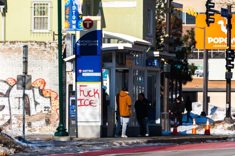 Anti ICE Graffiti on Minneapolis Bus Stop 2