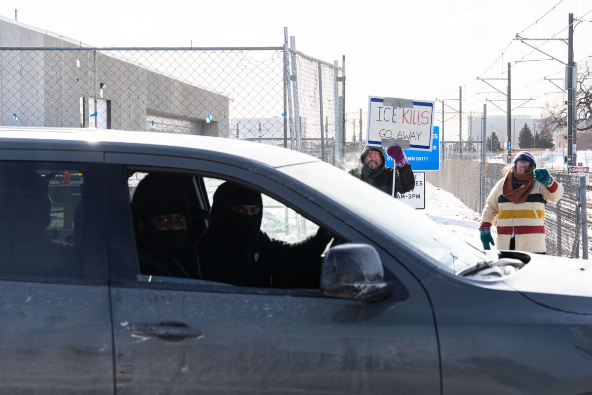 ANTI ICE protesters and ICE agents driving by