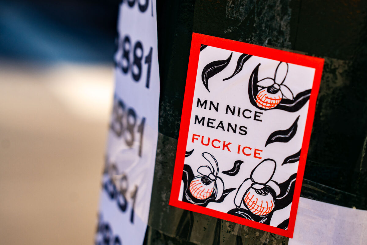Anti-ICE Sticker in Minneapolis