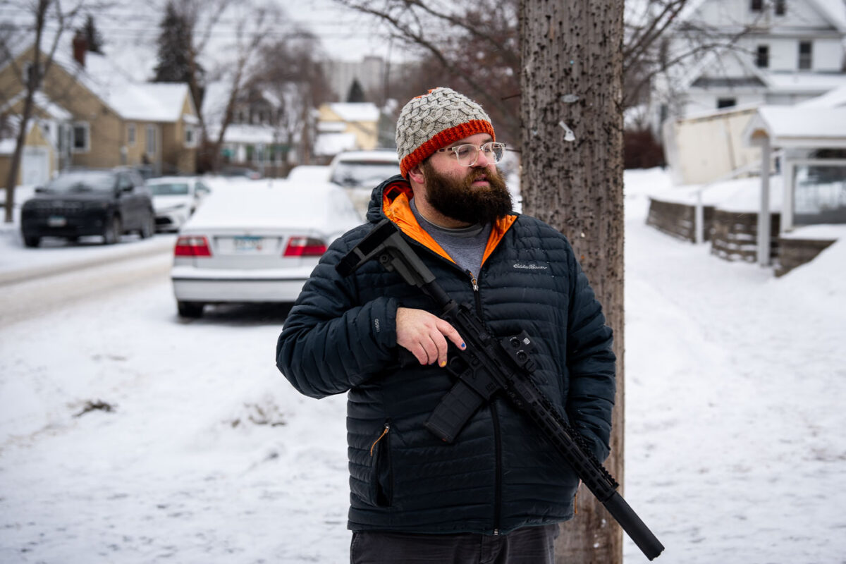 With masked armed federal agents sitting at the corner and circling the St. Paul neighborhood for quite some time, about 50-100 neighbors came out to blow whistles. This man says this is his neighborhood and thanks everyone who came out.The agents have all left.