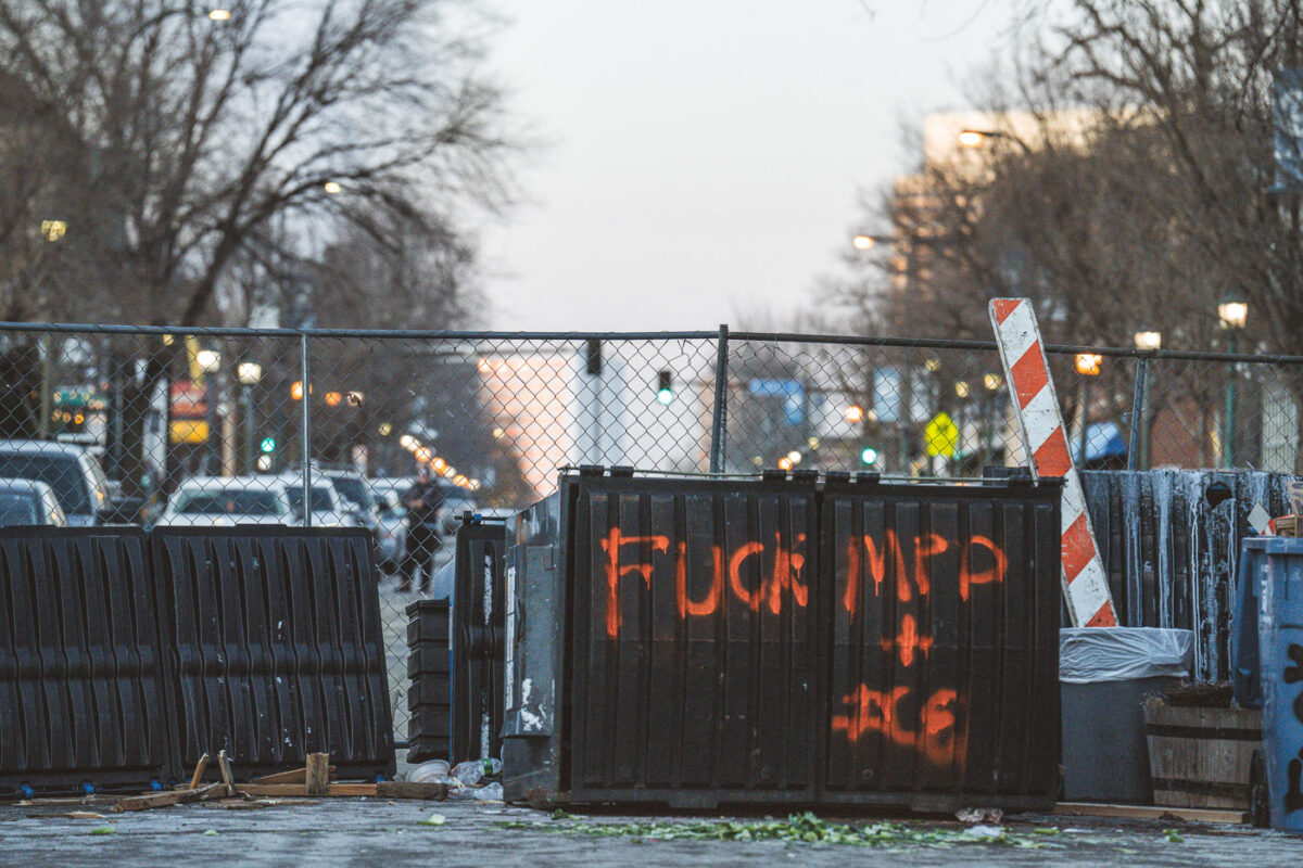 Streets barricaded where Alex Pretti was killed earlier in the day by Border Patrol officers in Minneapolis.
