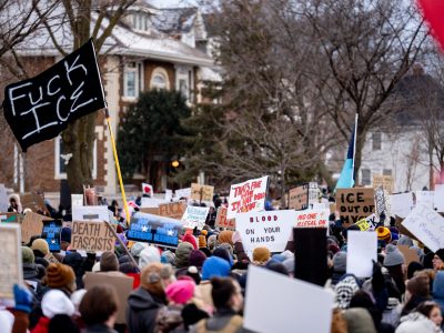 Winter March with "Fuck ICE" Signs, South Minneapolis