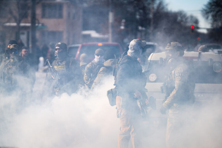 Border Patrol officers shoot tear gas in Minneapolis, 2026 4 Federal agents ram a man's vehicle and demand identification at Park Avenue and 35th Street in Minneapolis on January 12, 2026. The Latino man says he was let go once they realized he was a US citizen. While doing so, a crowd as well as more officers continued to arrive before releasing tear gas and pepper spraying members of the media and their cameras.Park and 35th Street is 2 blocks away from where ICE agents shot and killed Renee Good on January 7, 2026.