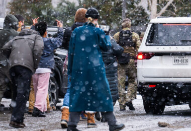 The Border Patrol BORTAC team leaves a gas station in South Minneapolis on January 21, 2026.