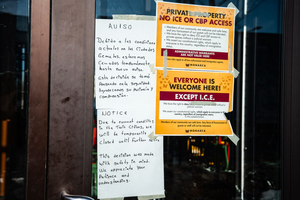 A sign at a restaurant notifying that it's closing early 2 days after Renee Good was shot and killed by an ICE agent.