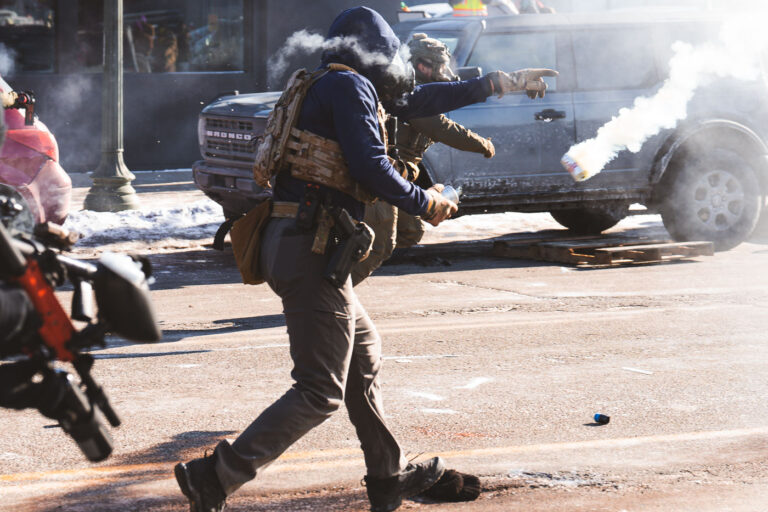 Federal Agents and Tear Gas, Minneapolis 4 ICE and Border Patrol agents on Nicollet Avenue on January 24, 2026. This follows the shooting death of Minneapolis resident Alex Pretti. Pretti is the second person killed and third person shot by federal agents in Minneapolis this month.