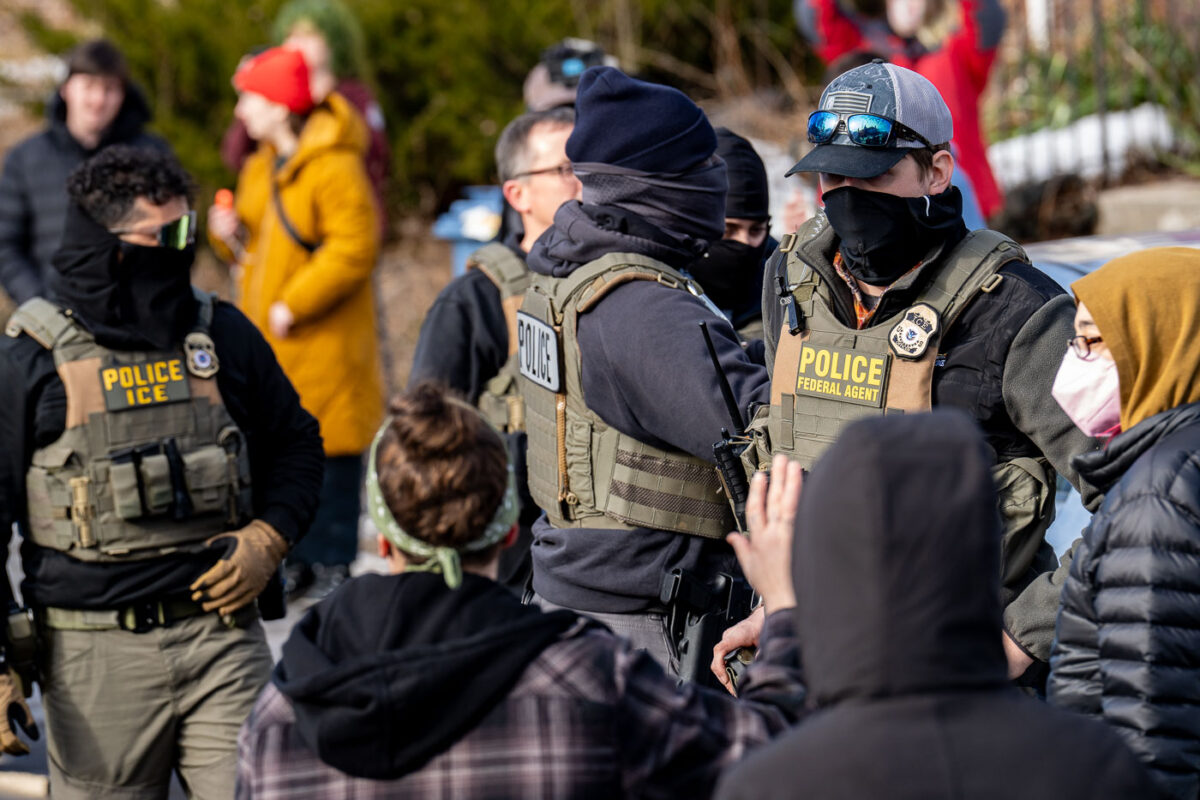 Federal agents ram a man's vehicle and demand identification at Park Avenue and 35th Street in Minneapolis on January 12, 2026. The Latino man says he was let go once they realized he was a US citizen. While doing so, a crowd as well as more officers continued to arrive before releasing tear gas and pepper spraying members of the media and their cameras.Park and 35th Street is 2 blocks away from where ICE agents shot and killed Renee Good on January 7, 2026.