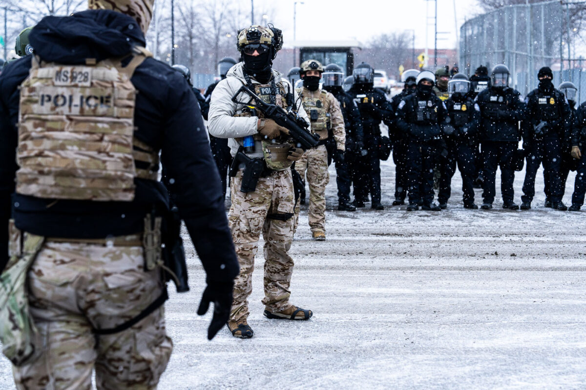 Federal agents in riot gear at Whipple, January 16 2026