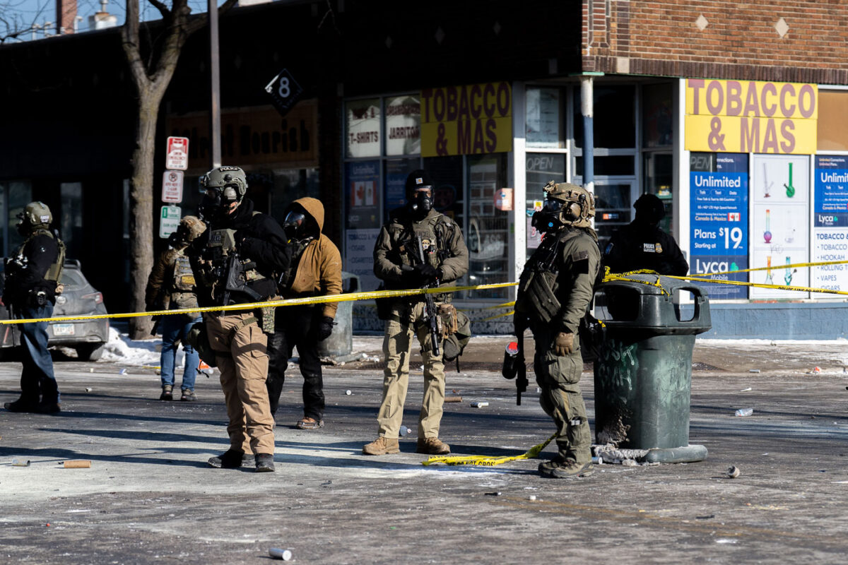 ICE and Border Patrol agents on Nicollet Avenue on January 24, 2026. This follows the shooting death of Minneapolis resident Alex Pretti. Pretti is the second person killed and third person shot by federal agents in Minneapolis this month.