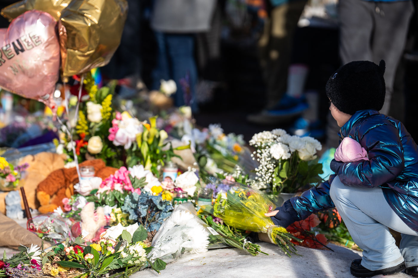 Flowers Placed at Renee Good Memorial, Minneapolis