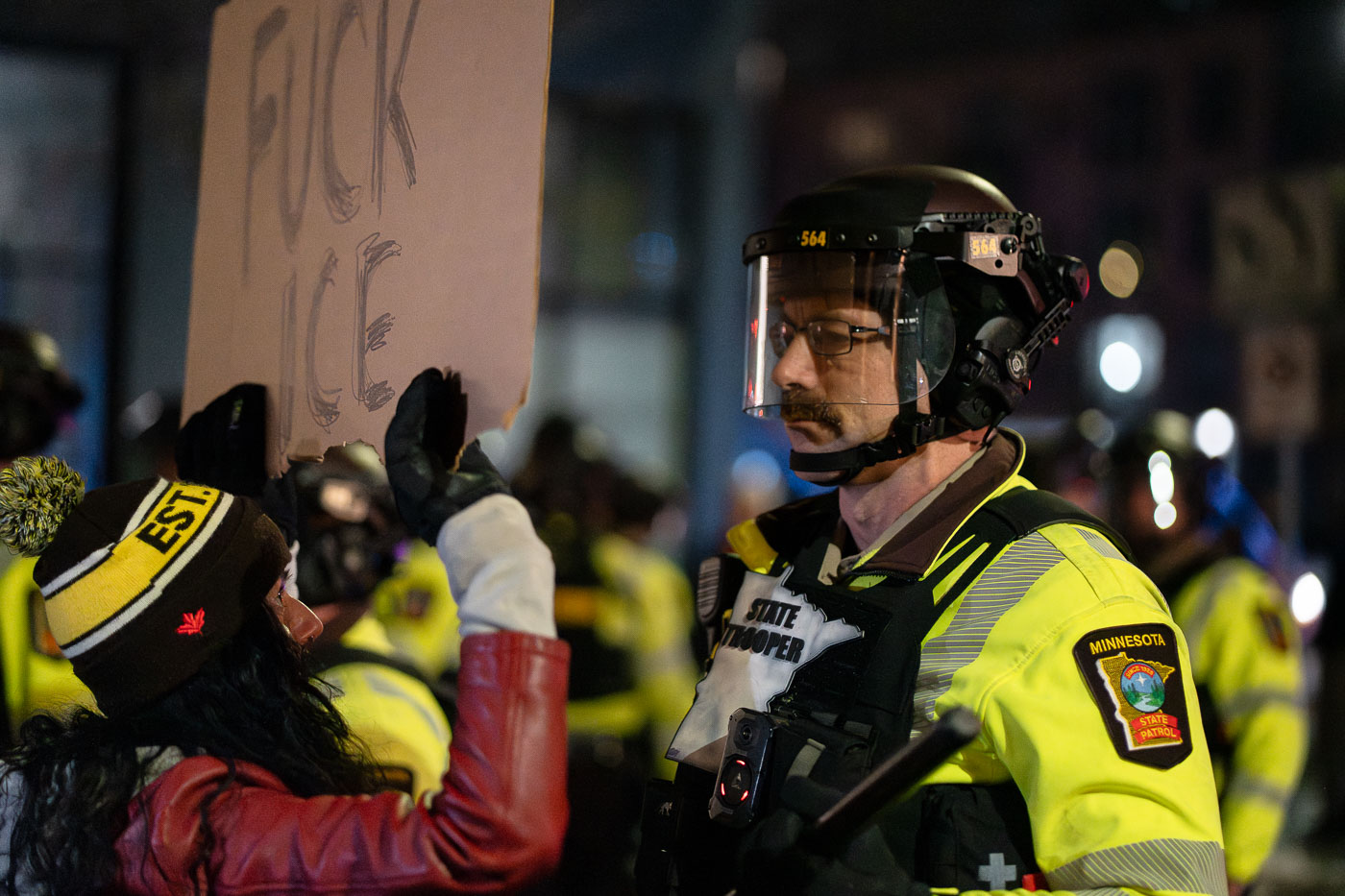 FUCK ICE protester and Minnesota State Patrol
