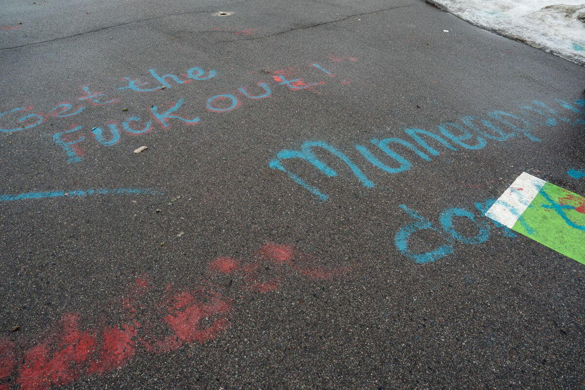 Graffiti on the street where Renee Good was killed by an ICE agent on January 7, 2026.