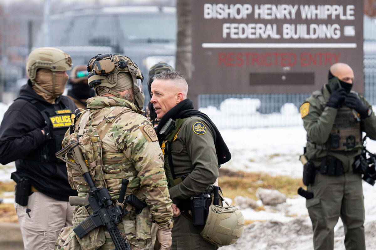 Gregory Bovino, Border Patrol Commander, outside the Bishop Henry Whipple Building just outside of Minneapolis.