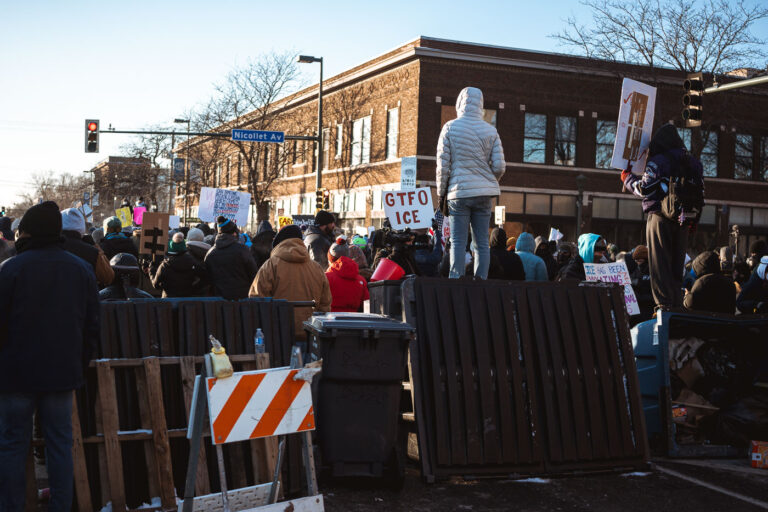 GTFO ICE Street Barricades, Minneapolis 4 Tonight on Nicollet Avenue where Alex Pretti was killed by Border Patrol officers this morning. This is the second person killed and third person shot by federal agents in Minneapolis this month.