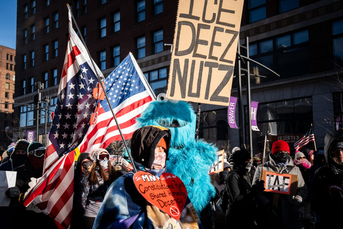 Thousands march through downtown Minneapolis on January 23, 2026. Marching through -30F windchills, they are protesting the actions of federal agents that have been deployed to the city since December.