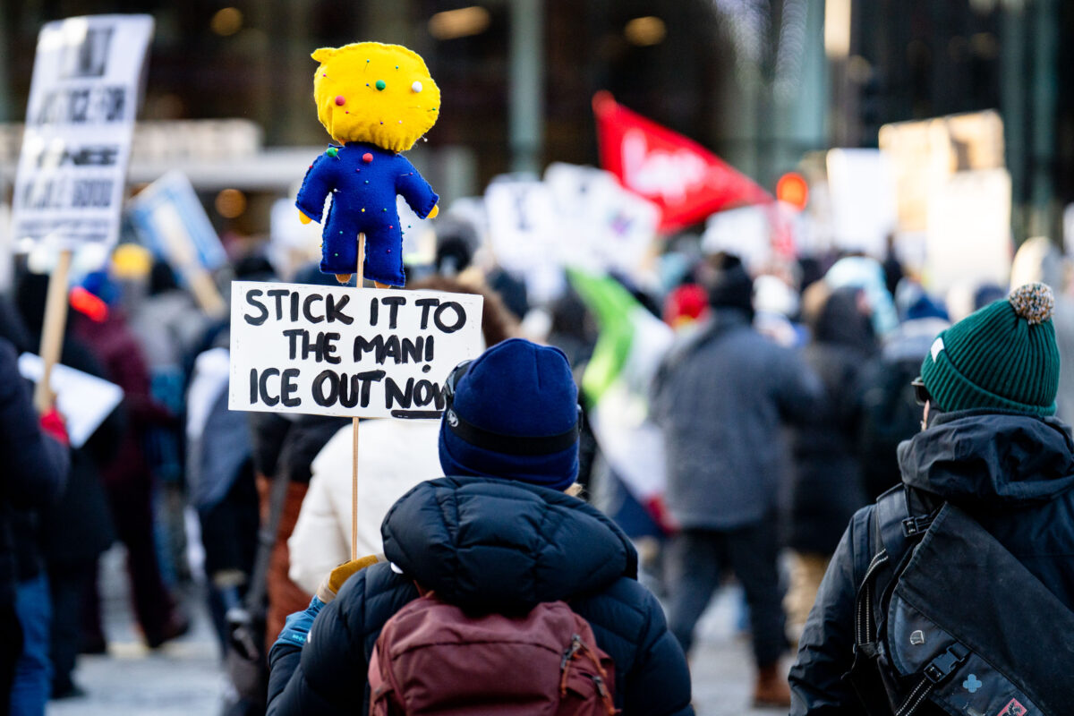 ICE Protest Sign in Downtown Minneapolis January 2026