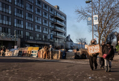 Street barricades on Nicollet Ave after the shooting death of Alex Pretti. He was shot to death earlier in the day by Border Patrol officers. He is the second person shot and killed by federal agents in the last month in Minneapolis.