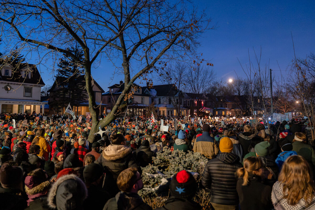 Large vigil for Renee Good in South Minneapolis. Good, who was observing ICE actions, was killed by an ICE agent earlier in the day.