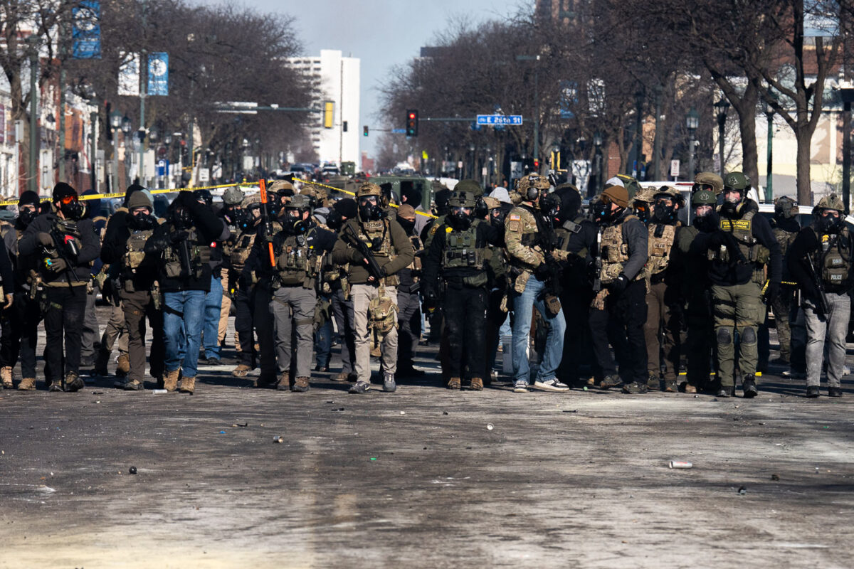 ICE and Border Patrol agents on Nicollet Avenue on January 24, 2026. This follows the shooting death of Minneapolis resident Alex Pretti. Pretti is the second person killed and third person shot by federal agents in Minneapolis this month.