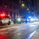 Minneapolis Police at ICE Protest 1 Minneapolis Police squad cars lined up as police move in to make arrests after declaring an unlawful assembly.This came after protesters had been gathering for a noise demonstration outside a downtown hotel they believe ICE agents are staying at.