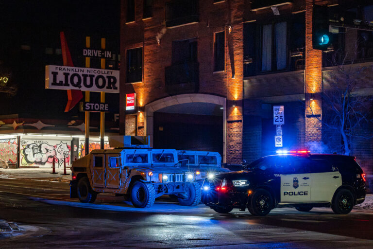 Minnesota National Guard on Franklin Ave, Minneapolis 1 The Minnesota National Guard and Minneapolis Police outside Franklin-Nicollet Liquor in the early morning hours of January 25, 2026.